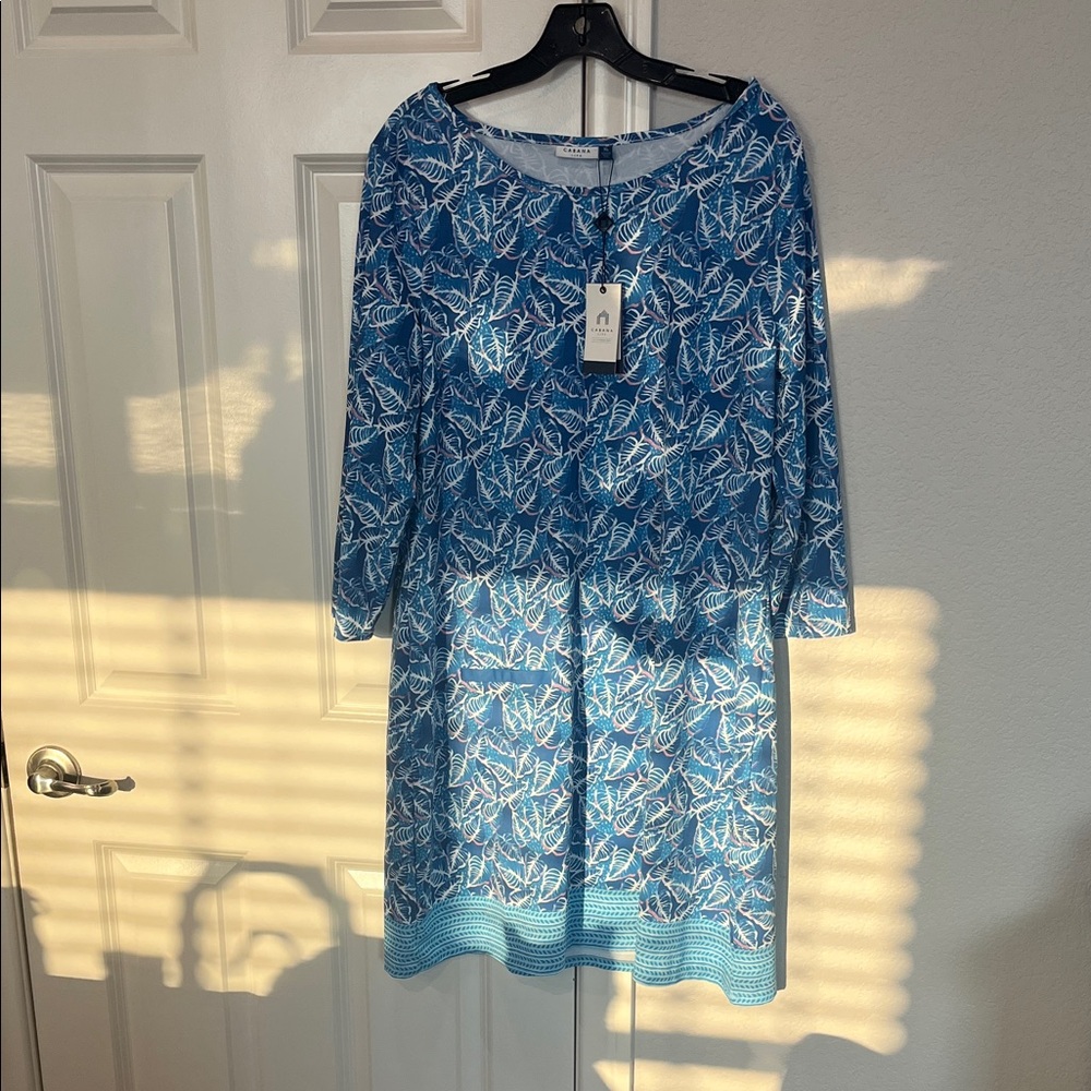 Cabana Life Blue and White Leaf Print Dress